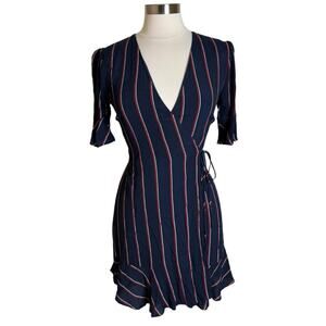 Rails Aimee Wrap Dress in Navy‎ Oxblood Stripe Women’s Small